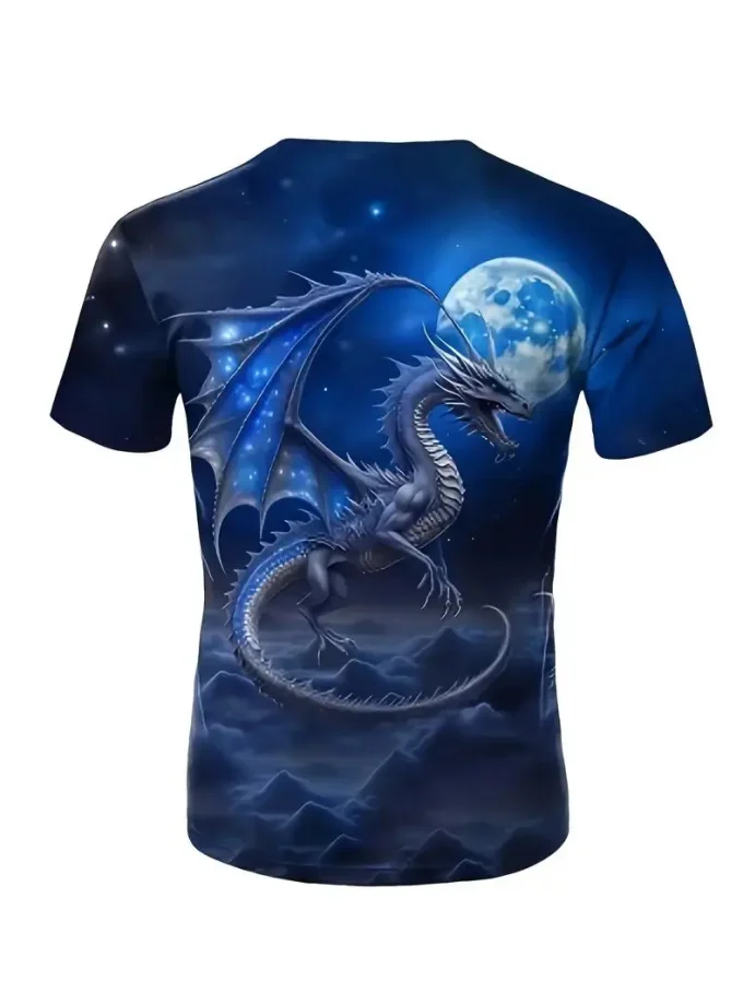 Men's blue moon Dragon Print T-Shirt Short Sleeves Crew Neck Comfortable Durable Breathable Outdoor Adventures Everyday