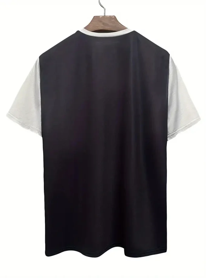 Men's Casual T-shirt with Skull Pattern V-Neck Crew Neck Shirt Crocheted 3 Button Short Sleeve Knitted Fabric