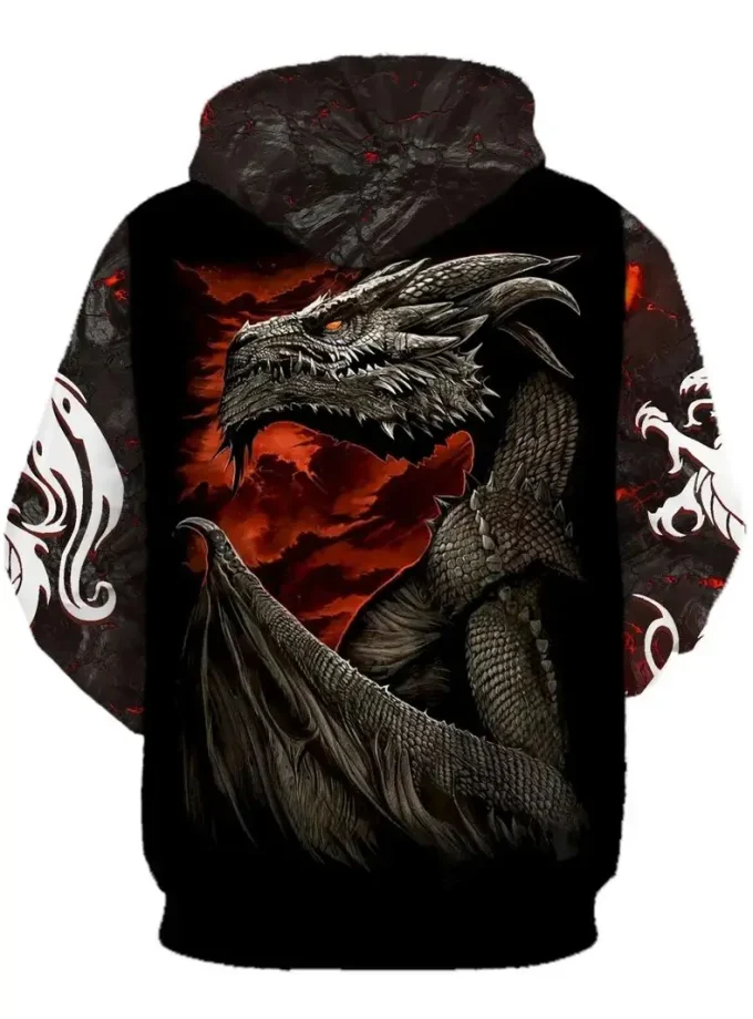 Men's Plus Size Dragon 3D Printed Hoodie Soft Slight Stretch Polyester Pullover Sweatshirt Drawstring Hood Long Sleeves Casual