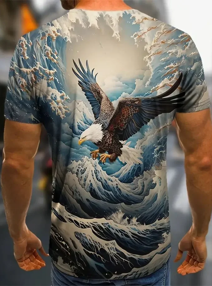 Men's Eagle graphic Print T-Shirt Ocean-Inspired Breathable Cotton Crew Neck Stylish Comfortable Short Sleeve Top Summer