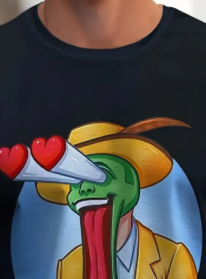 Men's Casual Short Sleeve V-Neck T-Shirt with Monster Graphic 3D Print Knitted Clothing for Outdoor Activities tshirts