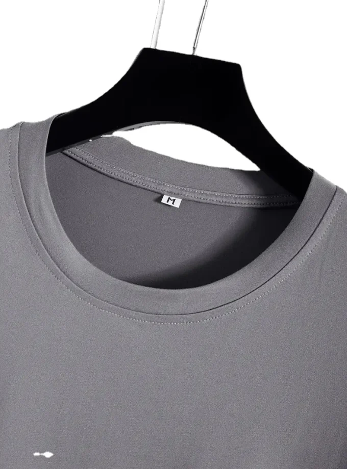 Men's Casual V-Neck T-Shirt Kitty Coffee Patterned Knitted Crew Neck Stretch Short Sleeve Male T-shirts