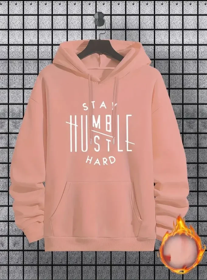 Men's Pouch Pocket Pullover Sweatshirt Stay Humble Hustle Graphic Hoodie Cool Streetwear Winter Fall Comfortable Casual Gift
