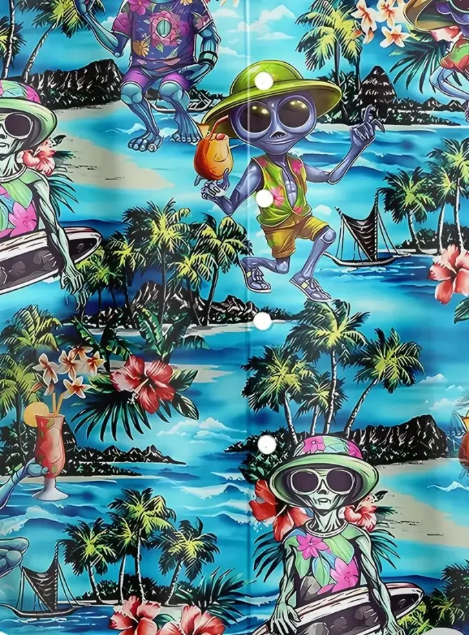 Men's Hawaiian Floral Print Button-Down Shirt Short-Sleeve Summer Vacation Clothing Sustainable Breathable