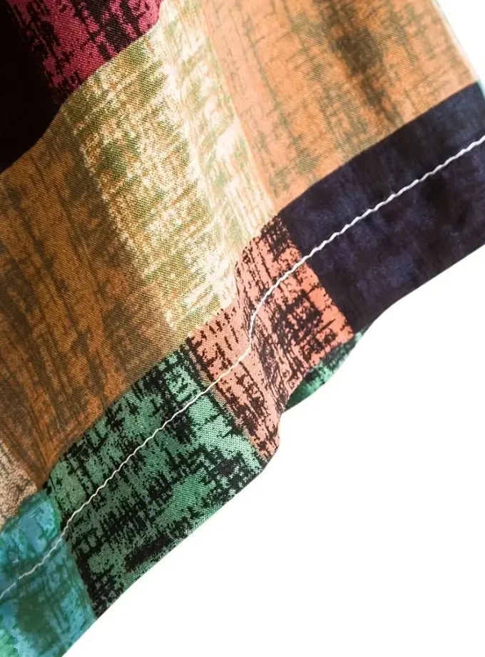 Men's Casual Plaid Shirt Short-Sleeve Cotton Top with Turn-Down Collar Breathable Sustainable Daily Wear Vacation Streetstyle