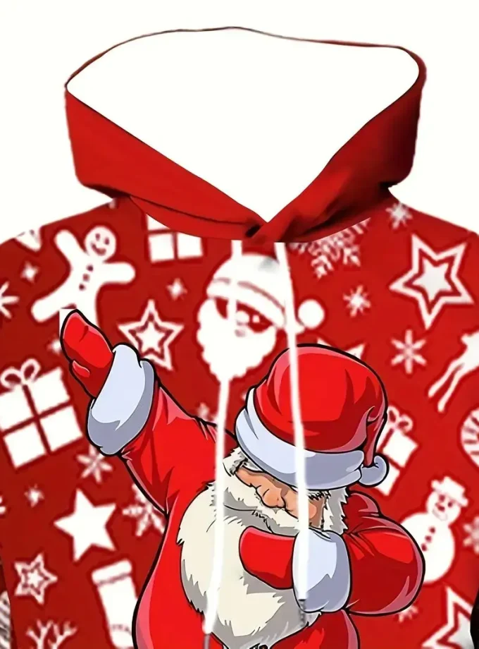 Men's Plus Size Christmas Happy Santa Claus Graphic Print Pullover Hoodie Fashion Casual Fleece Sweatshirt Fall Winter Men's