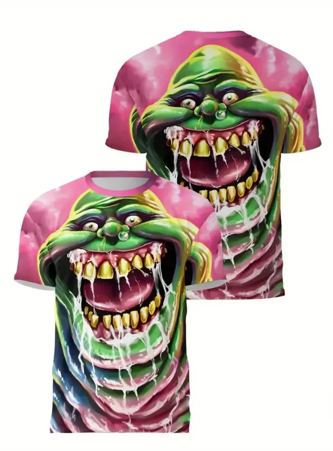 Men's Monster Graphic Print Crew Neck Short Sleeve T-Shirt digital print Fit Breathable Summer Outdoor Wear Casual Clothing