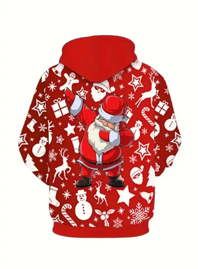 Men's Plus Size Christmas Happy Santa Claus Graphic Print Pullover Hoodie Fashion Casual Fleece Sweatshirt Fall Winter Men's