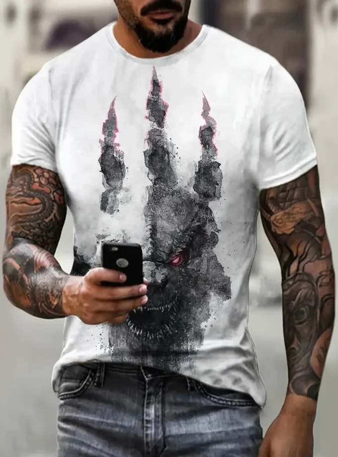 Men's Monster Claw Print Design Casual Summer T-Shirt O-Neck Crew Neck Short Sleeve for Daily Wear and Vacation Resorts