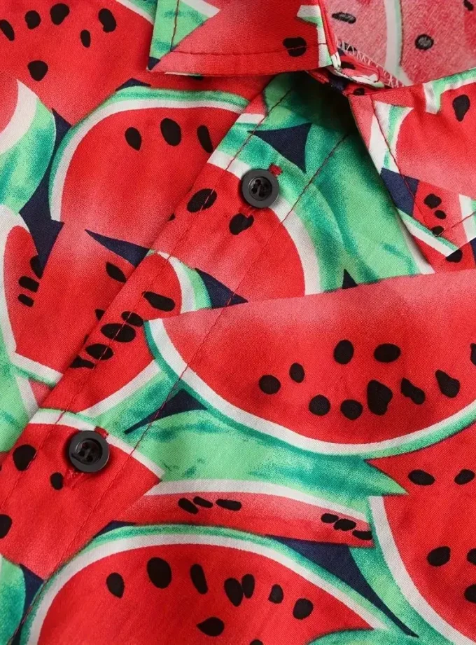 Men's Hawaiian Style Short Sleeve Button Lapel Shirt All-Over Watermelon 3D Print Breathable Sustainable Summer Resort Holidays