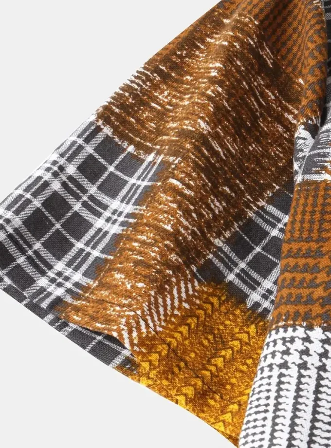 Men's Loose Fit Casual Button-Down Shirts Best Sellers with Floral Patchwork Print Sustainable Breathable Short Sleeve Design