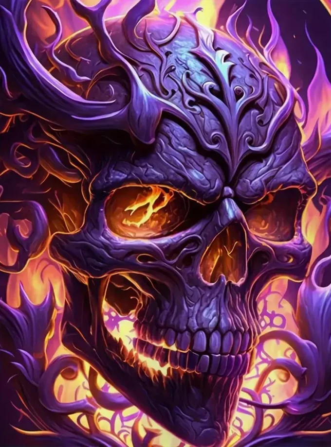 Men's Oversized Skull Print Hooded Sweatshirt Breathable Crocheted Long Sleeve Kangaroo Pocket High Puff Casual Outdoor Wear