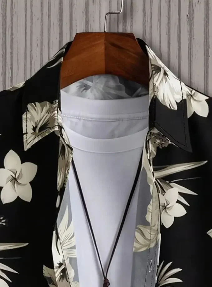 Men's Casual Short Sleeve Lapel Button up Shirt Floral Graphic Print Cotton for Outdoor Activities Breathable and Sustainable