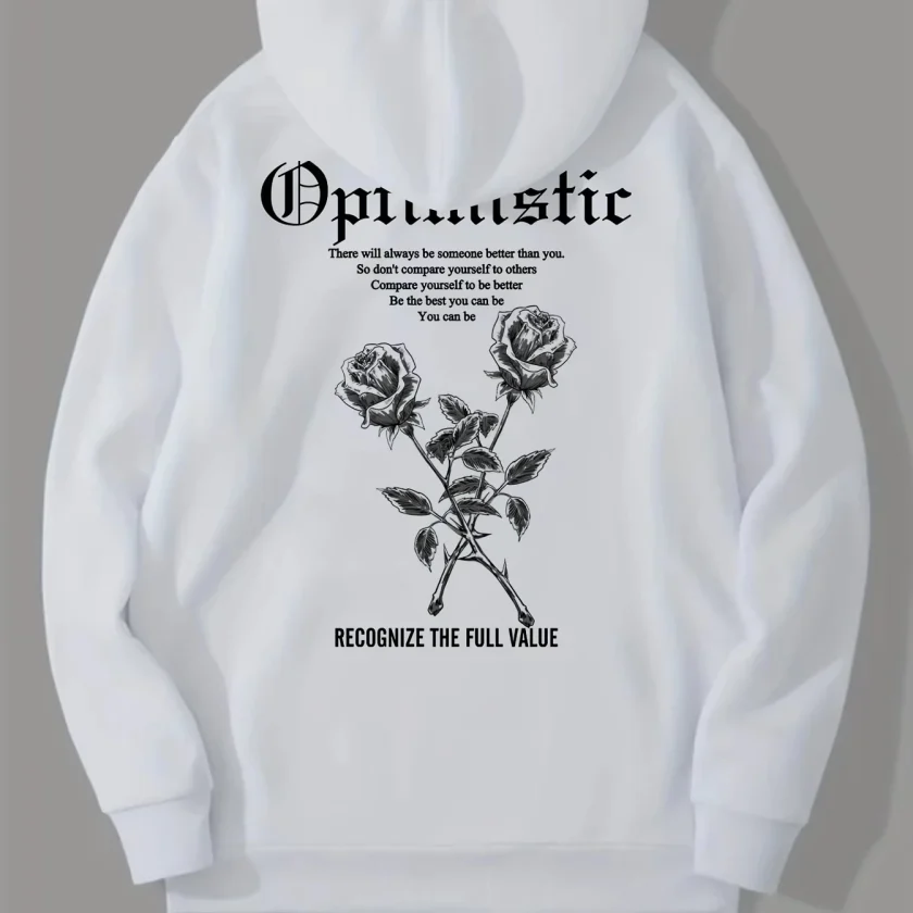 Men's Hoodie Roses Graphic Fleece Fabric Long Sleeves Printed Pullover Hoodies with Pocket