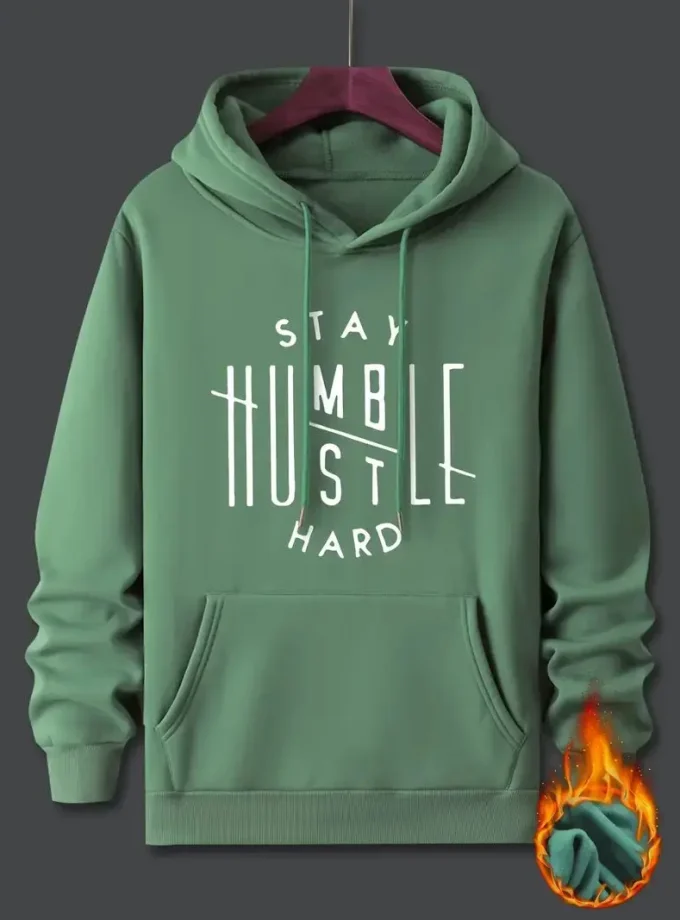 Men's Pouch Pocket Pullover Sweatshirt Stay Humble Hustle Graphic Hoodie Cool Streetwear Winter Fall Comfortable Casual Gift