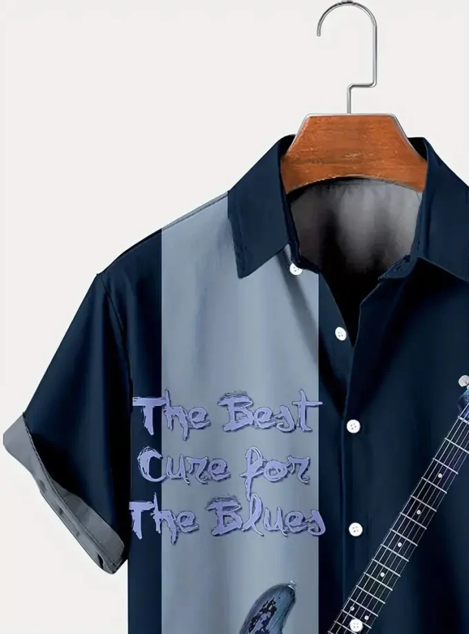 Men's Plus Size Casual Cool Guitar Note Musical Instrument Print Shirt Comfortable Floral Tee Breathable Fashion Cool Guys