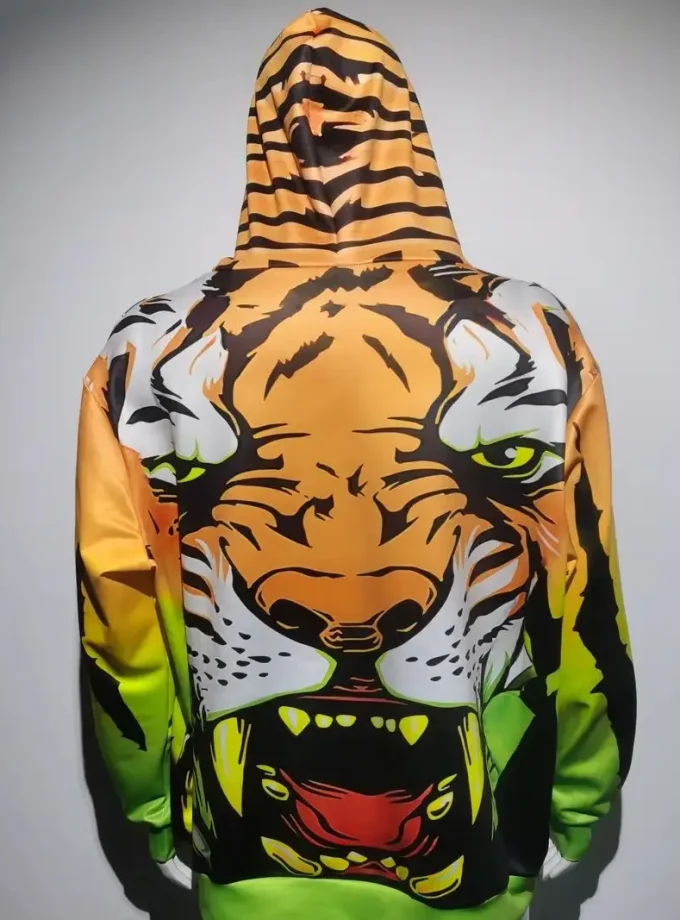 Men's Puffer Hoodie Comfortable Long Sleeve Fleece Sweatshirt 3D Tiger Graphic Print Pocket Pullover Style Autumn Season