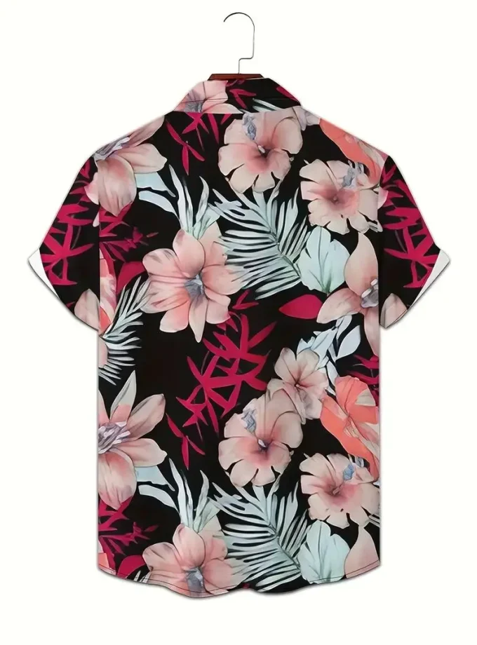 Men's Floral Print Short Sleeve polyester Shirt Fashionable Trendy Summer Resort Wear for Daily Style Breathable Vacation Shirts