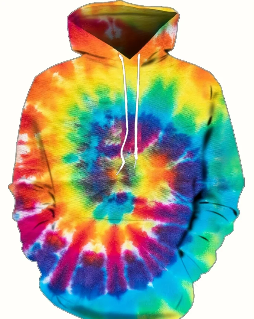 Men's Hoodie Tie-Dye Graphic Fleece Fabric Long Sleeves Printed Pullover Hoodies with Pocket