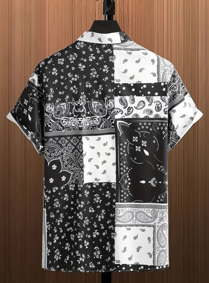 Men's Hawaiian Style Short Sleeve Shirt Special Gift Breathable Sustainable Silk Paisley Pattern XL Size for Summer Outdoor Wear
