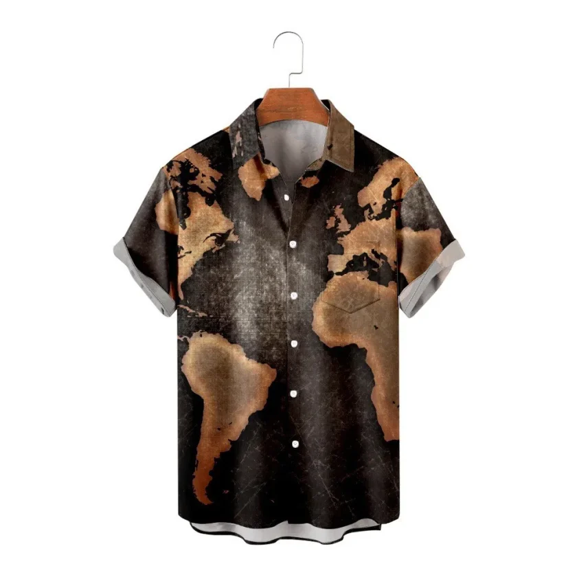 Men's  Shirt 3 D Digital Print Africa Map Vivid Short Sleeve Casual Shirts For Men - Image 3