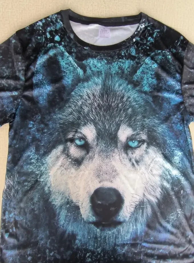 Men's 3D Wolf Print Graphic Design T-Shirt Summer Crocheted V-Neck Crew Neck Novel Tshirts with Pattern Short Sleeve