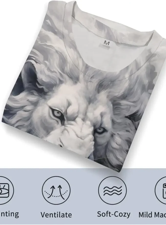 Men's Casual Jersey Tshirt 3D Printed Lion Graphic Novelty Animal Design Oversized O-Neck Short Sleeve Tops Short Length