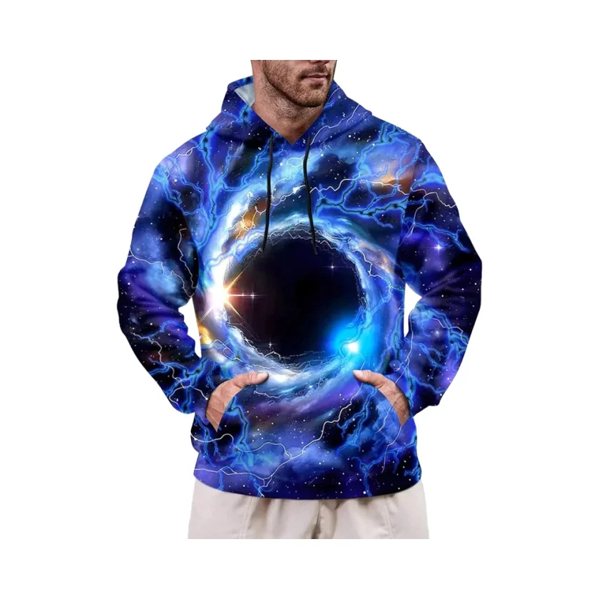 Men's Oversized Pullover Sweatshirt Long Sleeve 3D Galaxy Print Hoodie with Big Pocket Casual Fashion Fabric Material