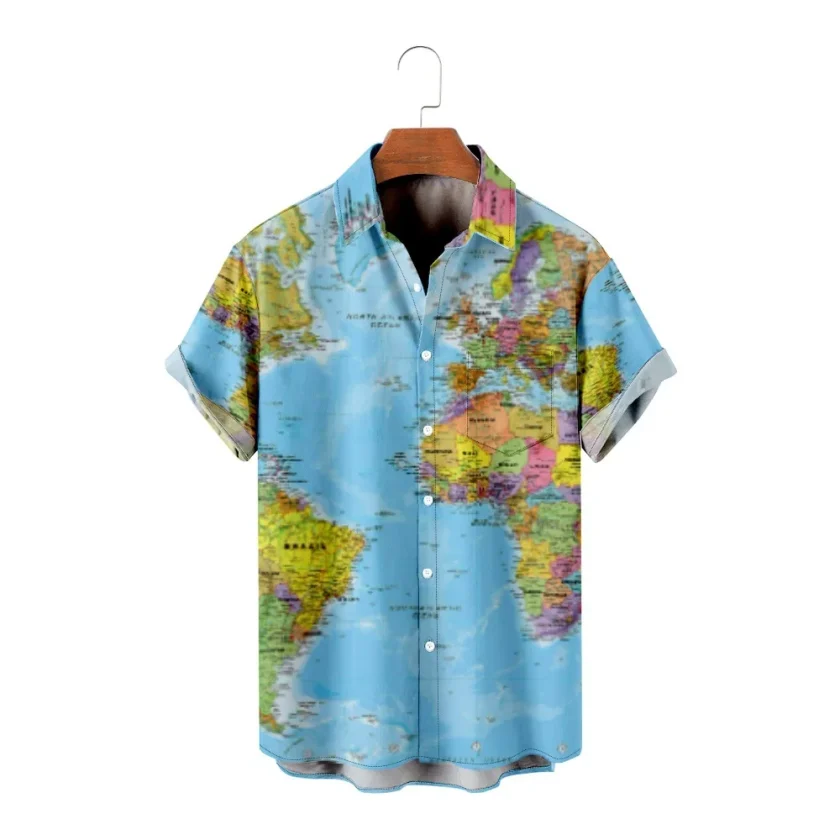 Men's  Shirt 3 D Digital Print Africa Map Vivid Short Sleeve Casual Shirts For Men