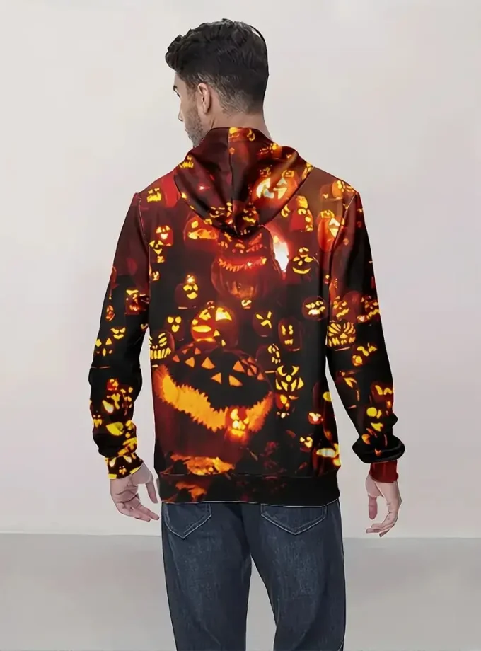 Men's Oversized Pumpkins Graphic Print Hoodie Casual Long Sleeve High Quality Sweatshirt for Outdoor XL Size