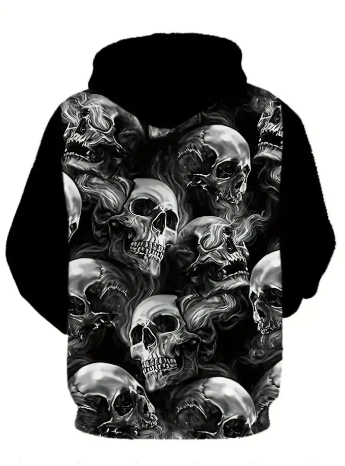 Men's Plus Size PULLOVER Hoodie Fashionable Skull 3D Print Comfortable Durable Cotton Blend Cool Casual Wear for Cold Weather