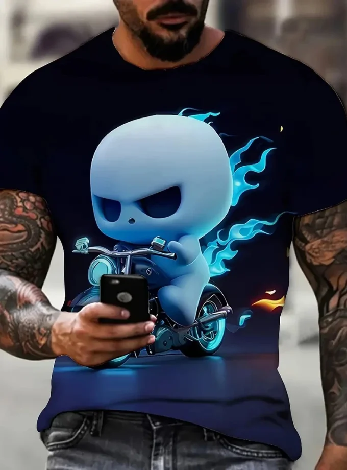 Men's 3D Ghost pattern Print T-Shirt V-Neck Short Sleeve Top with Pattern Knitted t-shirts