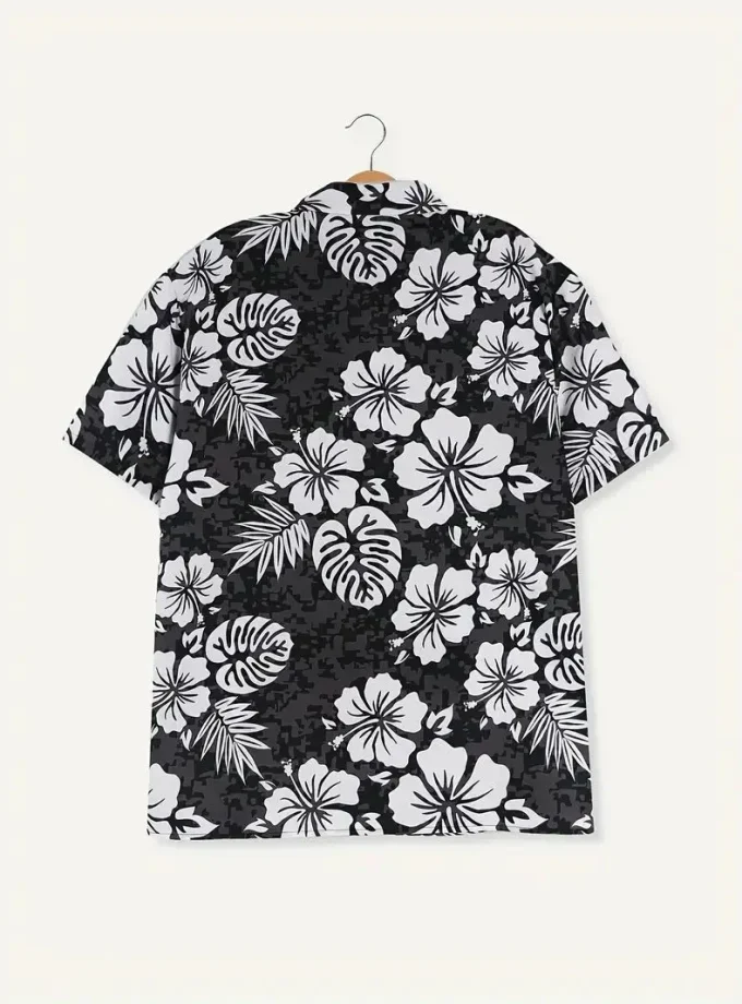Men's Floral Print Button-Down Shirt Summer Hawaiian Style 3D Short Sleeve Lapel Breathable Sustainable Anti-Wrinkle Size XL