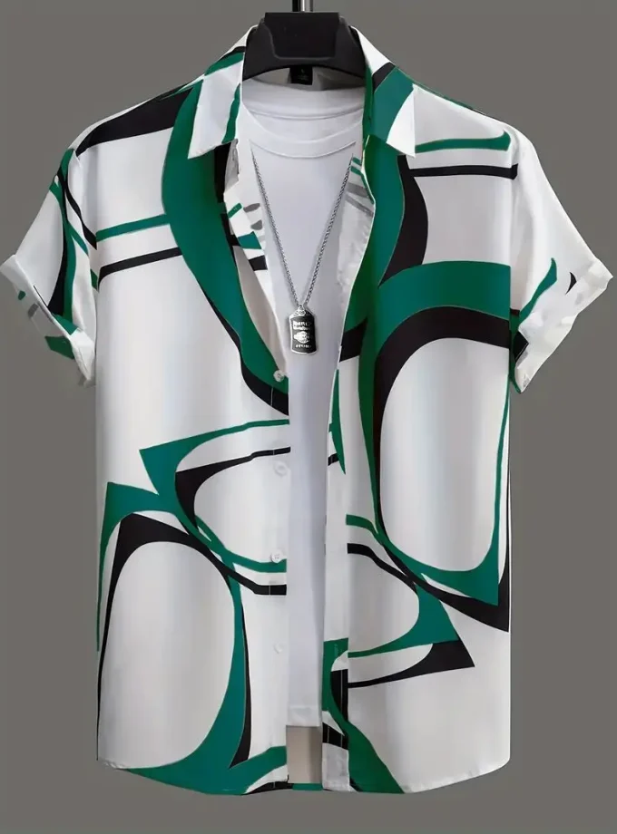 Men's Casual Summer-Ready Shirt Unique Floral Black Cat and Coconut Tree Print Comfortable Everyday Wear Stylish Vacation Gift