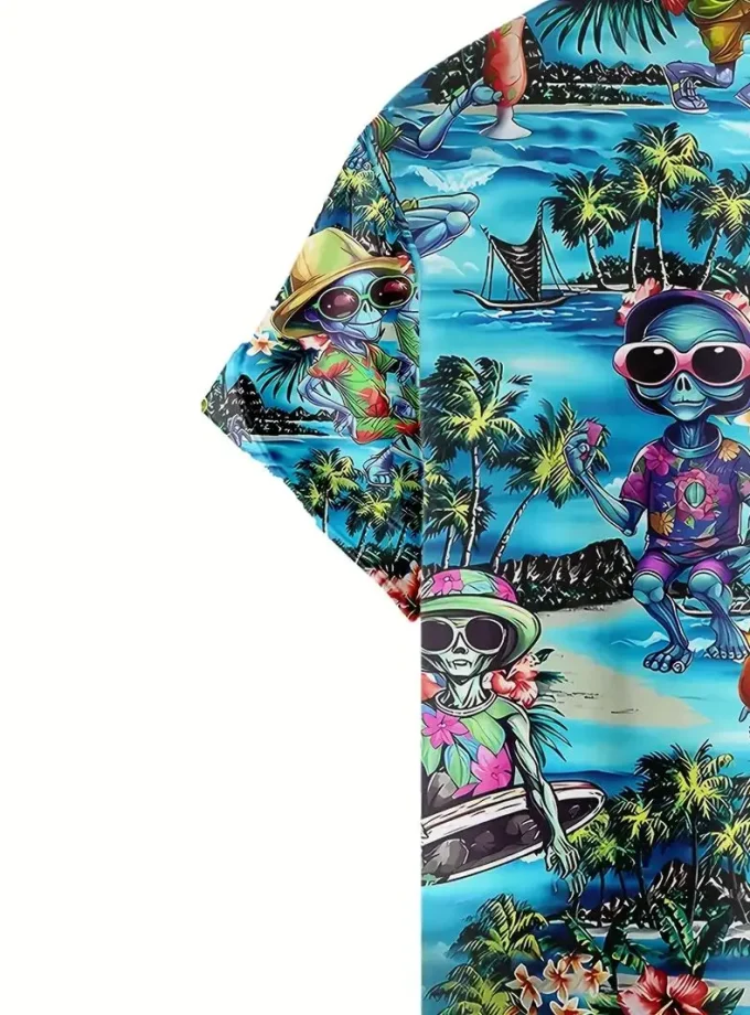 Men's Hawaiian Floral Print Button-Down Shirt Short-Sleeve Summer Vacation Clothing Sustainable Breathable