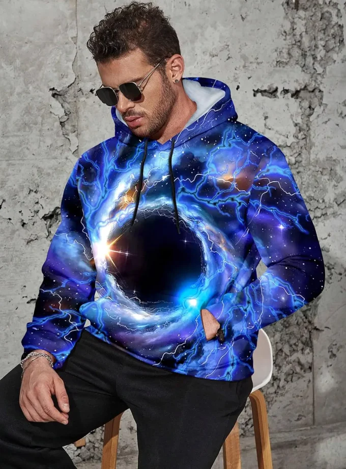 Men's Oversized Pullover Sweatshirt Long Sleeve 3D Galaxy Print Hoodie with Big Pocket Casual Fashion Fabric Material