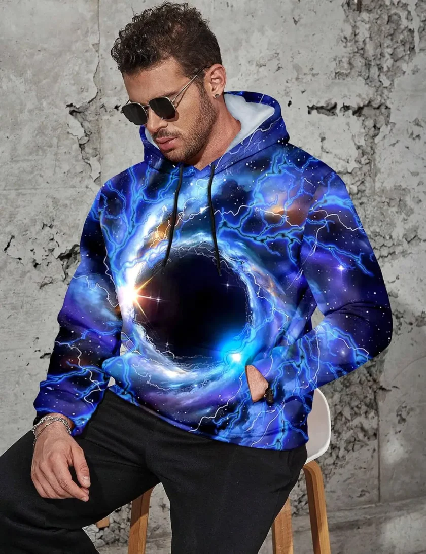 Men's Oversized Pullover Sweatshirt Long Sleeve 3D Galaxy Print Hoodie with Big Pocket Casual Fashion Fabric Material - Image 6