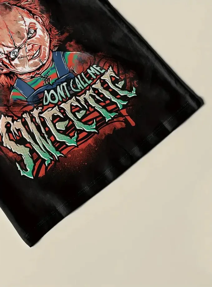 Men's Casual Short Sleeve V-Neck T-Shirt Horror Child Digital Print Crew Neck Tee for Outdoor Knitted Fabric with Pattern