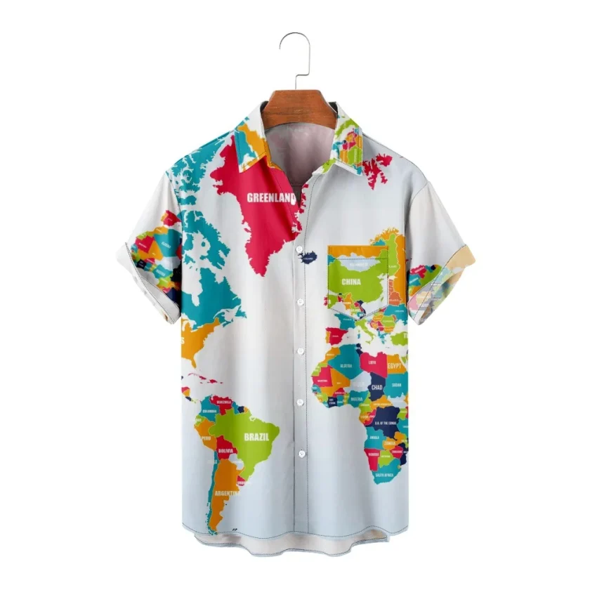 Men's  Shirt 3 D Digital Print Africa Map Vivid Short Sleeve Casual Shirts For Men - Image 2