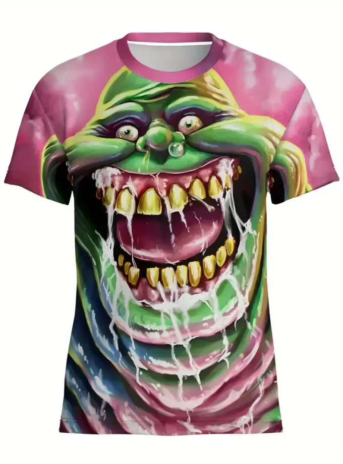 Men's Monster Graphic Print Crew Neck Short Sleeve T-Shirt digital print Fit Breathable Summer Outdoor Wear Casual Clothing