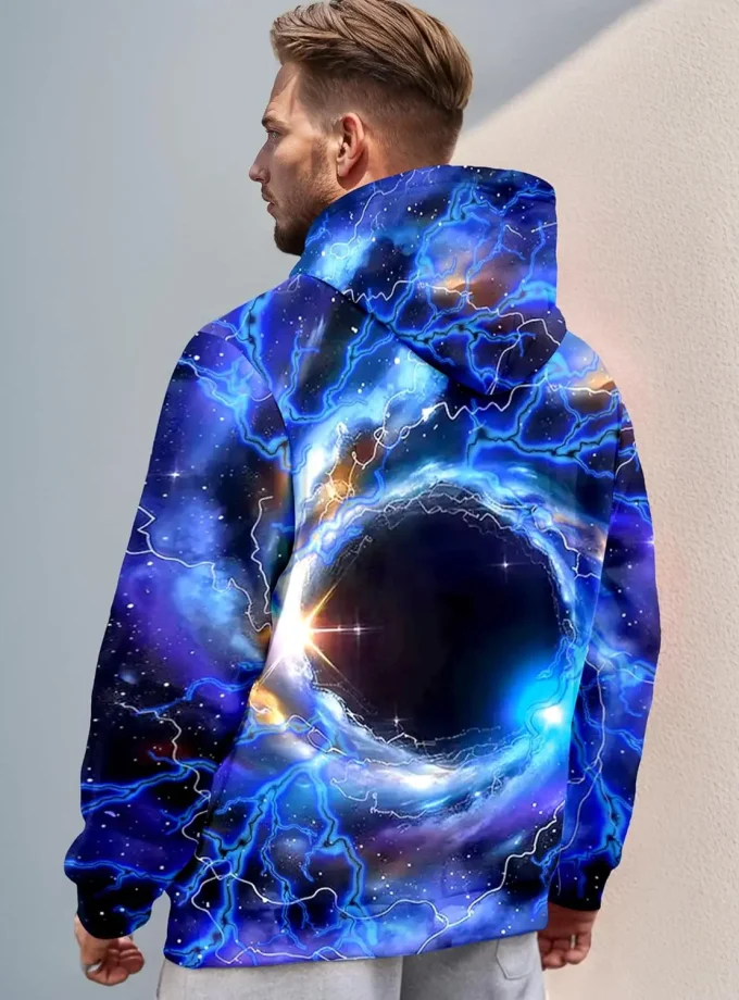 Men's Oversized Pullover Sweatshirt Long Sleeve 3D Galaxy Print Hoodie with Big Pocket Casual Fashion Fabric Material
