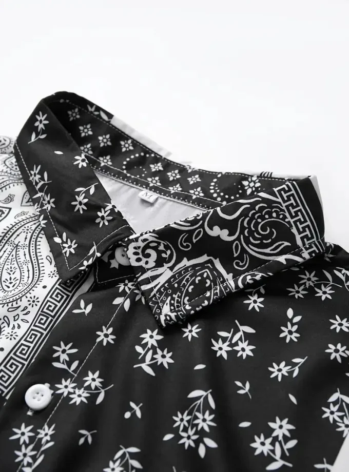 Men's Hawaiian Style Short Sleeve Shirt Special Gift Breathable Sustainable Silk Paisley Pattern XL Size for Summer Outdoor Wear