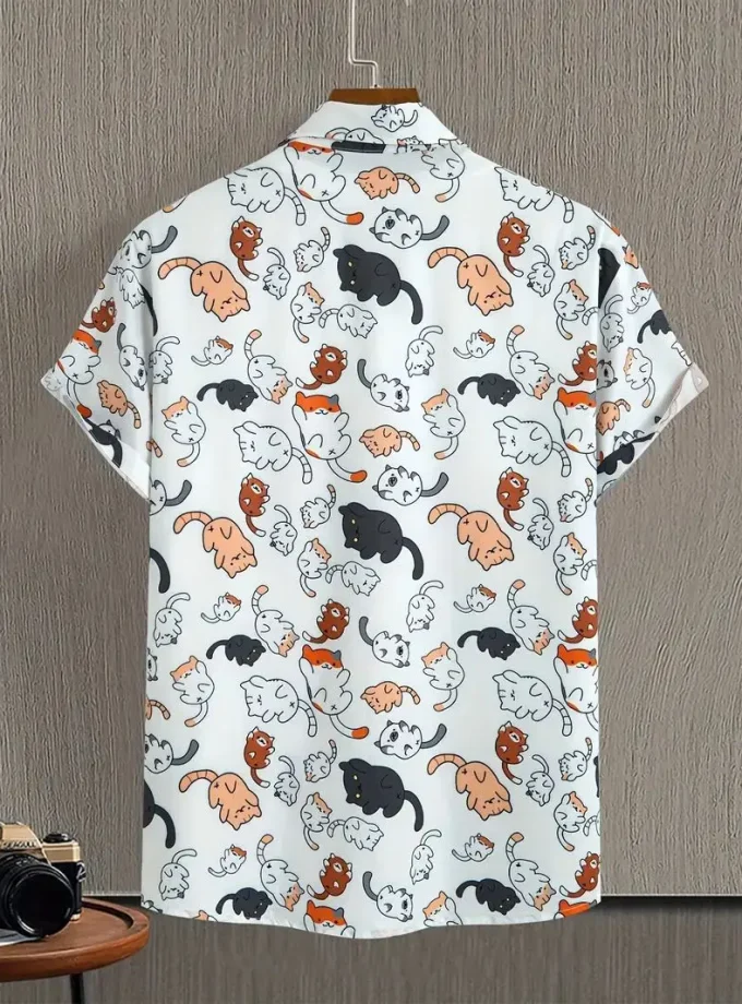 Men's Plus Size Casual Short Sleeve Button-Up Collar Shirt 3D Skull Print Crocheted Breathable Polyester Halloween shirt