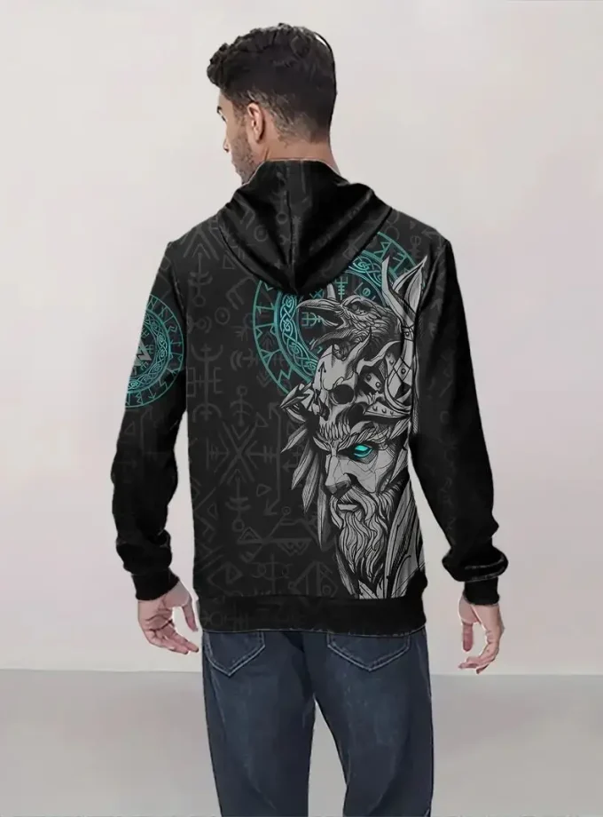 Men's Norse Elder Bull Head Graphic Sweatshirt 100% Polyester Crew Neck Slight Stretch Fleece Knit Regular Fit Spring/ Fall