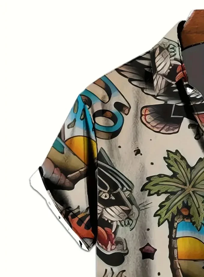 Men's Retro 3D Skull Floral Pattern Print Casual Button Top XL Size Short Sleeve Lapel Shirt Summer Daily Wear Vacation Resorts