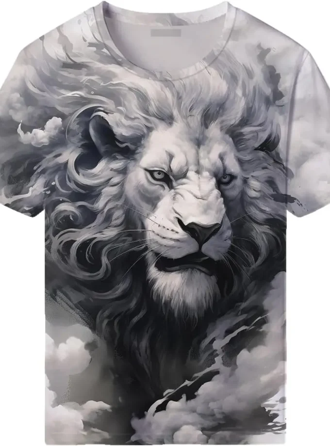 Men's Casual Jersey Tshirt 3D Printed Lion Graphic Novelty Animal Design Oversized O-Neck Short Sleeve Tops Short Length