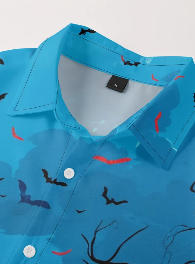 Men's Plus Size Halloween Elements Casual Shirt Pumpkin Drawing Printed Neutral Lightweight Oversized Button Short 3D Breathable