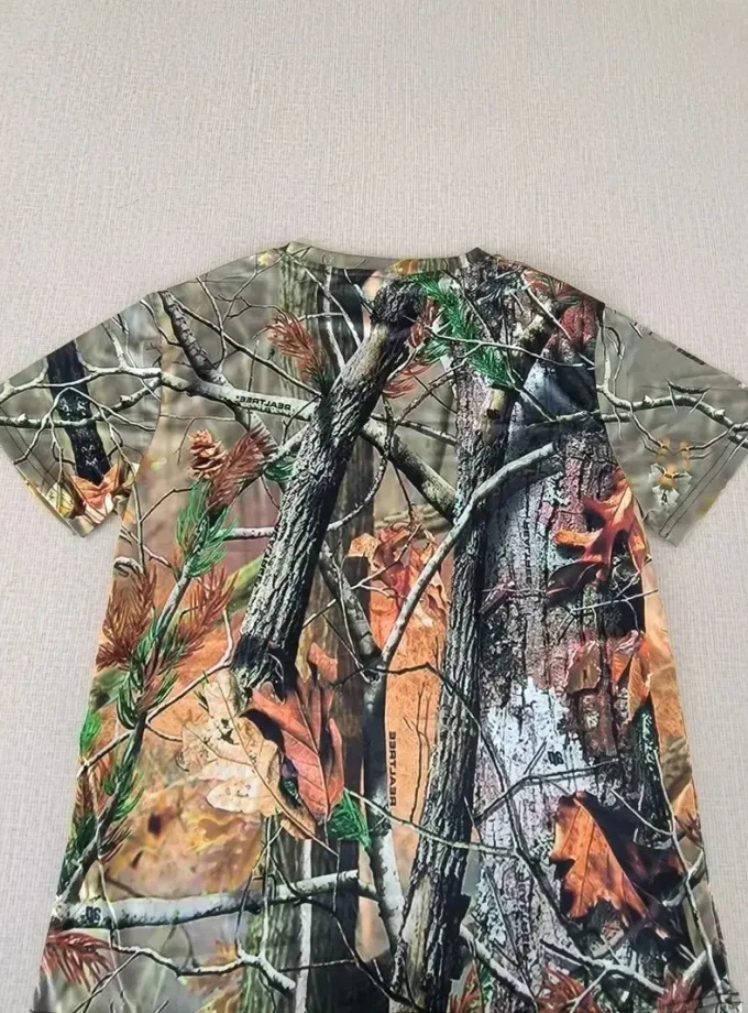 Men's Comfort Short Sleeve 3D Branch Easy Care Summer Casual Crew Neck Design Made Knitted Polyester-Spandex Blend Print T-Shirt