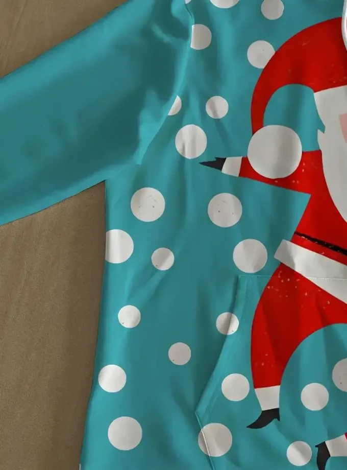 Men's Plus Size Casual Christmas Sweatshirt Polyester Stretch Fabric Santa Pullover Hood with Pocket Festive Holiday Top