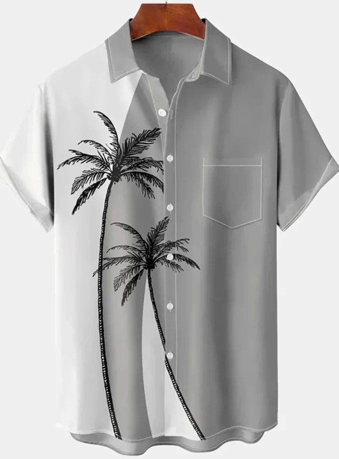 Men's Casual Short Sleeve Hawaiian Shirts with Geometric Stripe 3D Print Men's Shirt